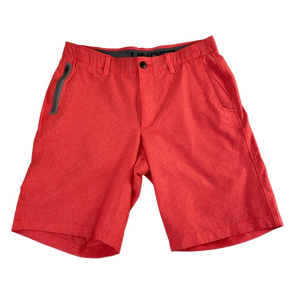 Under Armour Mens HeatGear Golf Shorts Size 34 Red Loose Fit Preppy Athleisure